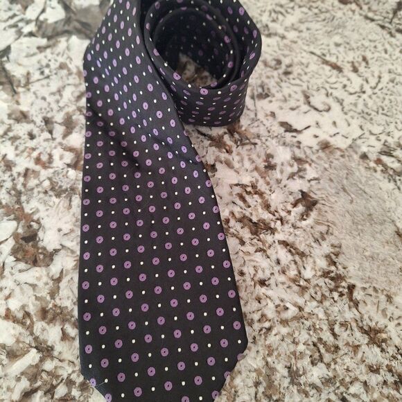 Lauren Ralph Lauren Tie 100% Silk  Black  with Purple - Picture 1 of 5